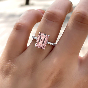 Sgarit Fine Jewelry Factory 14K Anillo de oro Joyería 3ct Corte Esmeralda Pink Morganite Anillo Joyería fina Anillos de piedras preciosas naturales - Product Image 4