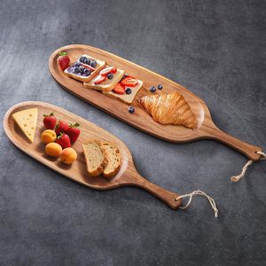 Plateau de service ovale en bois, 2 pièces, avec poignées, pour café, thé, fromages, couleur unie marron foncé - Product Image 1