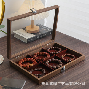 Boîte de rangement pour bijoux en bois avec couvercle en verre, 6 compartiments pour bracelets et perles, boîte de présentation - Product Image 3