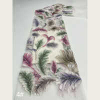 Tissu en dentelle brodé 3D à motif de feuille de phénix froissée, style aquarelle forestière, orné de perles de rocaille et de paillettes, pour robe de mariée, cheongsam et robe de demoiselle d'honneur