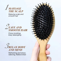Brosse à cheveux de massage compacte de haute qualité avec coussin d'air en poils de chèvre et manche en bambou