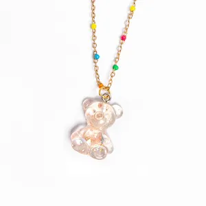 2022 Fashion Cute Candy Bear Pendant Gummy Colorful Teddy Bear Kids Necklace For Girl Gift