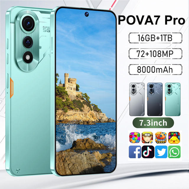 BIG Battery HD Screen Hot Sale Pova7 Pro Mobile with Dual Sim Cards One Memory Cards