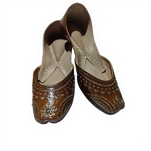 BS INTERNATIONAL DFNA89 Custom Branded Girls Traditional Leather Indian Rajasthani <b>Shoes</b> Floral Pattern Lace-Up Closure Flat - Product Image 6