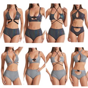 視認性の高いグレーレインボー反射2ピースホルタートップストラップレススプリットトライアングルビキニセット水着水着水着 - Product Image 2