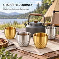 Tasse de camping en acier inoxydable martelé à double paroi de 100 ml, or et argent, portable, pour thé et café, isolation thermique, vente en gros