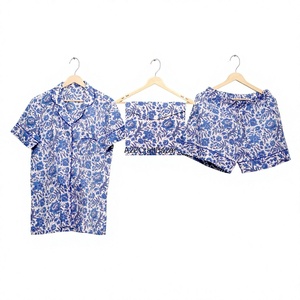 Conjunto de Pijama de Algodón para Mujer, Cuello en V, Cierre con Cordón, Suave, Transpirable, de Secado Rápido, Manga Corta, Cintura Alta, con Bolsillo en la Parte Superior - Product Image 1
