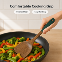 Ensemble d'ustensiles de cuisine en bois, spatule, cuillère, cuillère ajourée, 4 pièces, manche vert, trous de suspension, outils de cuisine, cadeau, maison, restaurant