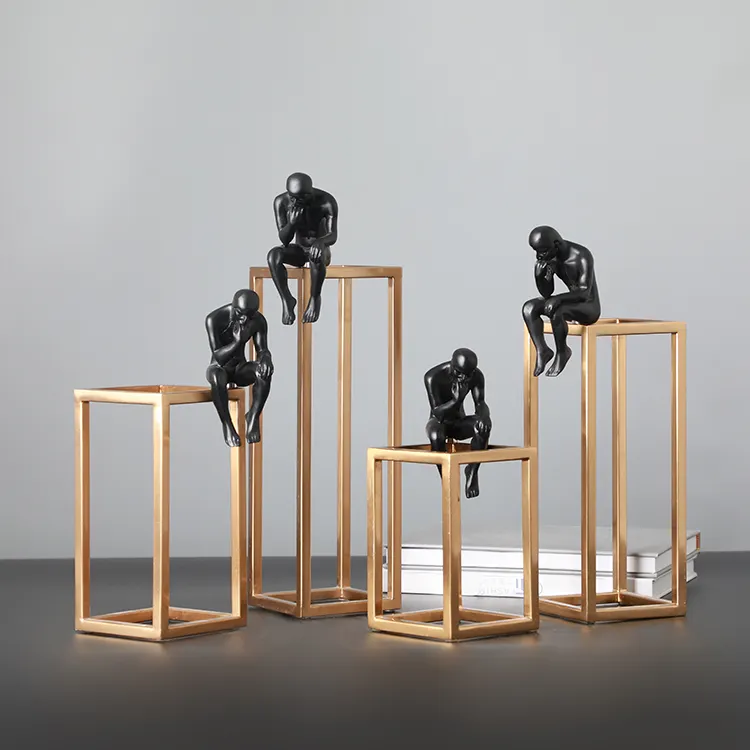 Modern abstract iron thinker sculpture metal craft art home decorations figures