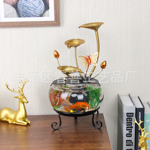 Ornement de bureau rond et élégant pour aquarium miniature, avec circulation d'eau, ultra silencieux, design papillon, pour la maison et le bureau - Product Image 3