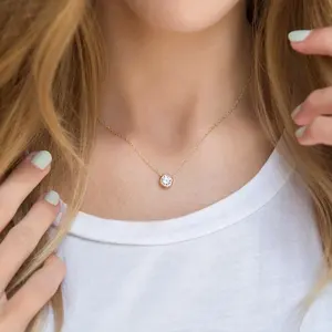 YX15520 — collier chaîne en acier inoxydable de zircone cubique CZ, Design Simple et populaire