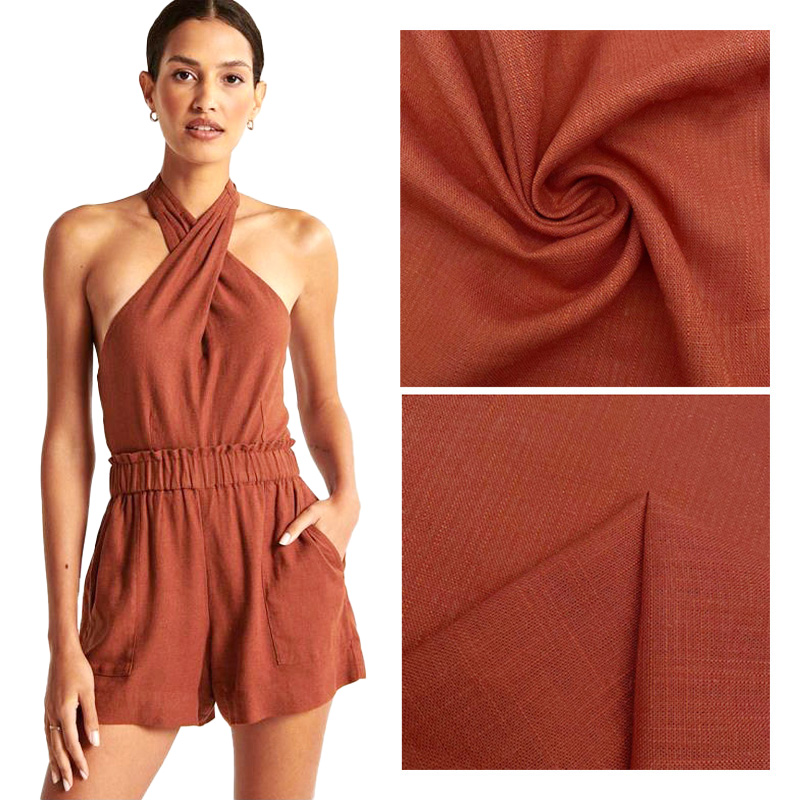 Низкая Цена 30% лен 70% вискоза ткань простой бамбук сплетенный 190gsm для платья