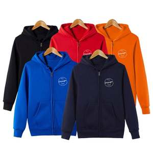 Custom Logo Street Style Hooded Sweatshirt Jacket Solid Color <b>Hoodie</b> Thick Fleece <b>Black</b> <b>Zip</b> up Hoodies Unisex - Product Image 1