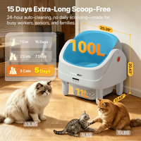 Bac à litière automatique intelligent pour plusieurs chats, grande capacité, contrôle par application, silencieux 30 dB, robot nettoyeur de litière autonettoyant
