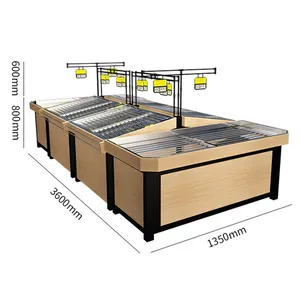 Aanpassen Fruit Plank Houten Sticker Logo Rvs Opslag Stand, Houten Display Rack Voor Groente En Fruit Supermarkt