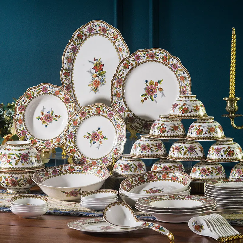 Enamel porcelain dinner set elegant floral shape fine bone china dinnerware set flower pattern soup bowl