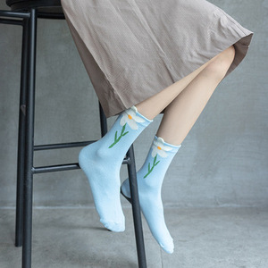 Sweet System Women's Crew Socks 3D Floral Tulip Cotton Mid-Calf Summer Breathable Anti-Bacterial For Youth - Product Image 4