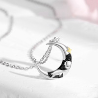 Colliers créatifs étoile-lune petit prince rose en argent sterling 925, chaînes de clavicule planète, cadeaux de couple pour la Saint-Valentin