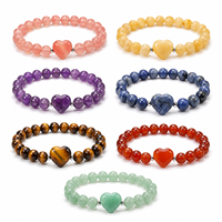 Bracelet en perles de cristal naturel en forme de cœur, 8 mm, bracelet extensible en pierres précieuses, fait main, cadeau pour femme, bijoux