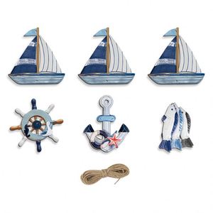 Factory Sailing Nautical Wooden Sailboat Wall Hanging, Mediterranean Style Decor, Rustic Coastal <b>Ornament</b> for Home & Beach House - Product Image 3