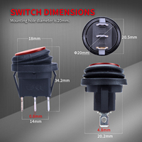 Interrupteur à bascule rond étanche 12V 20A avec LED rouge, SPST ON/OFF, 3 broches, certifié, pour voiture, bateau, marine