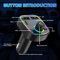 Chargeur de voiture Bluetooth BT5.3, lecteur MP3 pour voiture, prend en charge l'insertion de carte TF et la charge rapide 5V 2.4A avec lumière ambiante colorée