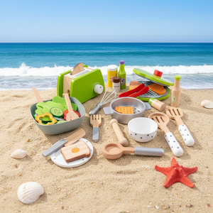 Ensemble de jouets de cuisine <span class=keywords><strong>en</strong></span> <span class=keywords><strong>bois</strong></span> éducatifs pour enfants, garçons et filles, avec <span class=keywords><strong>grille</strong></span>-<span class=keywords><strong>pain</strong></span> et boîte d'ustensiles de cuisine - Product Image 1
