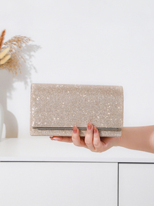 Sac de soirée de luxe carré Bell pour femme, pochette minimaliste scintillante avec barre en acier, sac à main brillant pour fête - Product Image 3