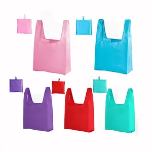 reusable foldable shopping bag custom logo large capacity handbag 210 D plain polyester shopping bag