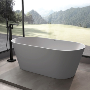 Baignoire en surface solide pour projet hôtelier, avec drain et trop-plein, pour baignoires isolantes thermiquement gris clair et hôtels - Product Image 2