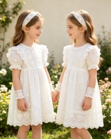 Dentelle en coton brodée à motif floral, bord festonné, 100% coton, pour robe d'enfant, vêtement, textile de maison, couture, décoration
