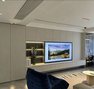 TV Cabinet with LED Lights Open Storage <b>Shelves</b> Drawers Wooden <b>Media</b> Console for 50 Inch TV Bedroom Living Room Home Furniture - Product Image 4