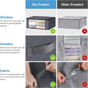 Foldable Storage Box Container with Zippers Clear Window Reinforced Clothes Organizer Storage <b>Bag</b> Storage Bins - Product Image 3