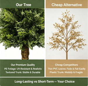 Cyprès artificiel réaliste de haute qualité pour l'extérieur, respectueux de l'environnement, résistant aux UV, ignifuge, avec des feuilles aux toucher naturel et effet de chute des feuilles - Product Image 3