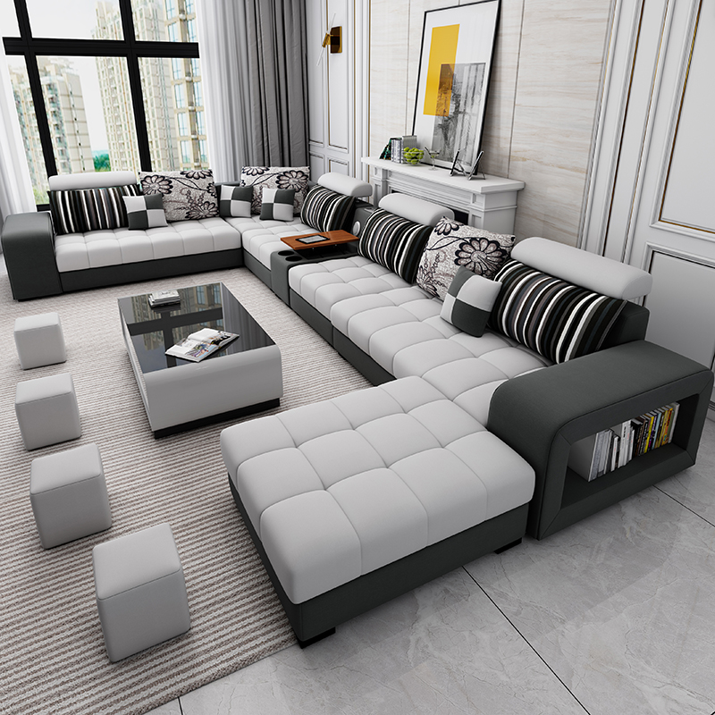 Moderne Stijl Stof Sectional Sofa Cum Bed Bank Woonkamer Sofa Set Woninginrichting Luxe U-Vormige Hoekbank Set 7 Zits