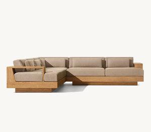 Conjunto Modular de Patio CAPE en Forma de L, Diseño Minimalista Tapizado, Muebles Modulares de Madera de Teca - Product Image 3