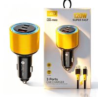 Chargeur de voiture USB+2 Type-C 120W avec câble, charge rapide, adaptateur de voiture USB Type C PD, 3 ports USB-C, charge rapide pour téléphone portable