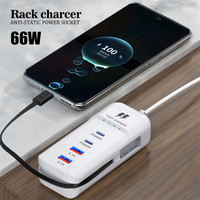 Chargeur USB multi-ports 65W 2A+2C le plus vendu avec charge rapide QC3.0 et câble rétractable pour téléphone, écouteurs, ordinateur portable