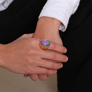 Anillo ovalado de acero inoxidable y oro de alta calidad <span class=keywords><strong>para</strong></span> hombre, Gema grande preciosa, Ópalo - Product Image 2