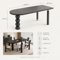 Table à manger rétro de style français, design du milieu du siècle, bois massif, forme ovale, usage domestique, couleur crème, imperméable, 6 places, DINGSANMUZHU