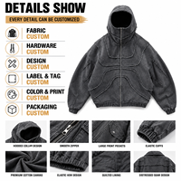 Vestes en jean streetwear personnalisées à fermeture éclair, effet vieilli, délavées, manteaux d'hiver épais, vestes à capuche en jean pour hommes