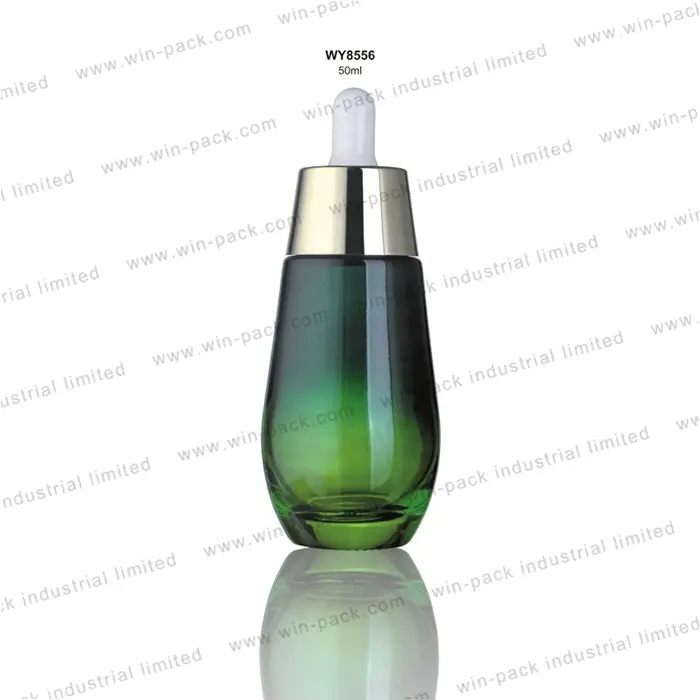30ml cosmetic clear glass essential oil round shoulder bottle with aluminum collar and ball shape dropper
