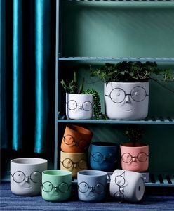 Bonita <span class=keywords><strong>maceta</strong></span> de macarrón de cerámica con acabado esmaltado, gafas de cara redonda con patrón cuadrado para interiores y exteriores para uso en el jardín - Product Image 5