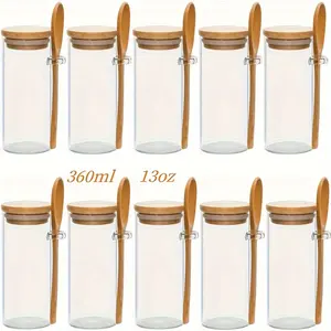 Yolowe Nhà 13Oz Thủy Tinh Borosilicate Lưu Trữ Chum 10-Mảnh Thiết Lập Với Tre Có Nắp Đậy Thìa Số Lượng Lớn Thực Phẩm Gia Vị Lưu Trữ Nhà Bếp Gia Vị Lọ