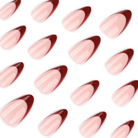 24 faux ongles en amande rouge vin, simples, élégants, patchs d'art d'ongles, réutilisables, couverture complète, amovibles, ongles imprimés, réutilisables