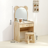 Table de toilette pour enfants avec tabouret, en pin massif, table de maquillage pour tout-petits avec miroir, sans peinture, mobilier de chambre d'enfant Montessori