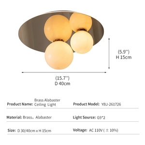 Alabaster Ceiling Lamp Brass <b>LED</b> 3000K Warm <b>Light</b> Modern Luxury Flush <b>Mount</b> Bedroom Living Room Hotel Villa Custom - Product Image 4