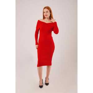 Vestido Midi de Punto Rojo al por Mayor con Cuello en V, Detalle en el Hombro, Invierno, Lana, Estampado Simple, Casual, Recto/Cami/Bodycon, Botones, Natural, Maxi - Product Image 5