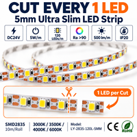 Ruban LED flexible CRI 90, mini bande LED à découpe courte, éclairage monochrome pour armoire, placard, bibliothèque et meubles de maison