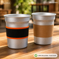 Gobelets en aluminium WELCOTECH 16oz 500ml avec manchons en papier et élastiques, recyclables, réutilisables, pour boissons froides, bière, fêtes et festivals